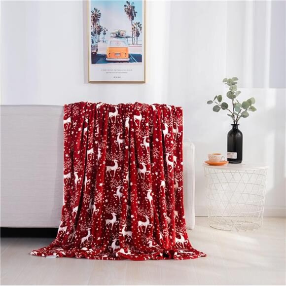 Velvet Touch Ultra Plush Christmas‎ Fleece Throw, 50x60, Reindeer & Stars Print - Picture 4 of 7